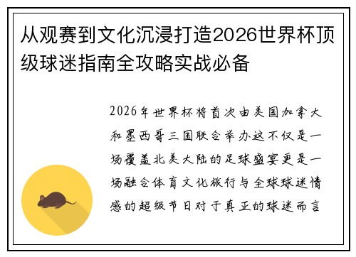 从观赛到文化沉浸打造2026世界杯顶级球迷指南全攻略实战必备